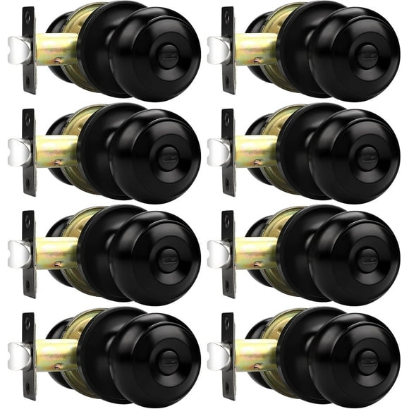 Door Knob Flat Black Door Handles 8 Pack, Privacy Door Lock for Bedroom Bathroom Interior Knobs Keyless Round Ball Standard Knob
