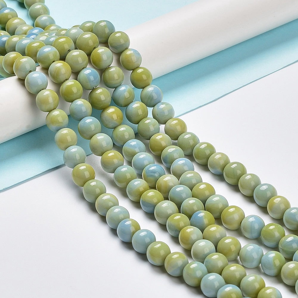 Glass Round Beads Strands Imitation Stones Round Yellow Green 8~8.5x8mm Hole: 1mm 46~52pcs/strand 14.17inch~15.35inch(36~39cm)
