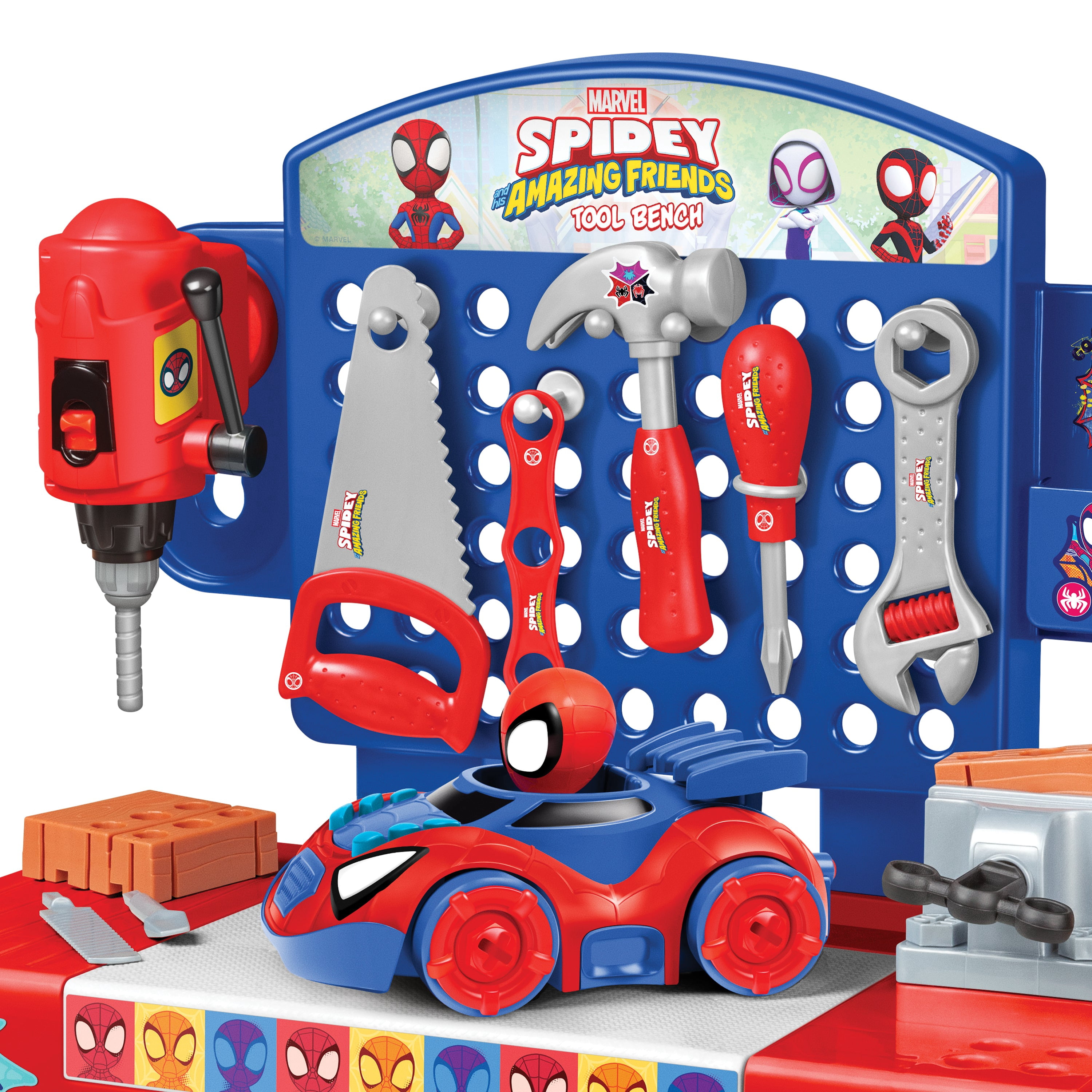 Spidey and His Amazing Friends Tool Bench Playset with Take-Apart Car, 55 Pieces, Ages 3+