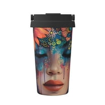 Logiee Bohemian Colorful Flower Woman Print Stainless Steel Coffee Tumbler, Travel Coffee Mug, Insulated Coffee Mug with Lid, Spill Proof Coffee Cup, Portable Thermal Mug