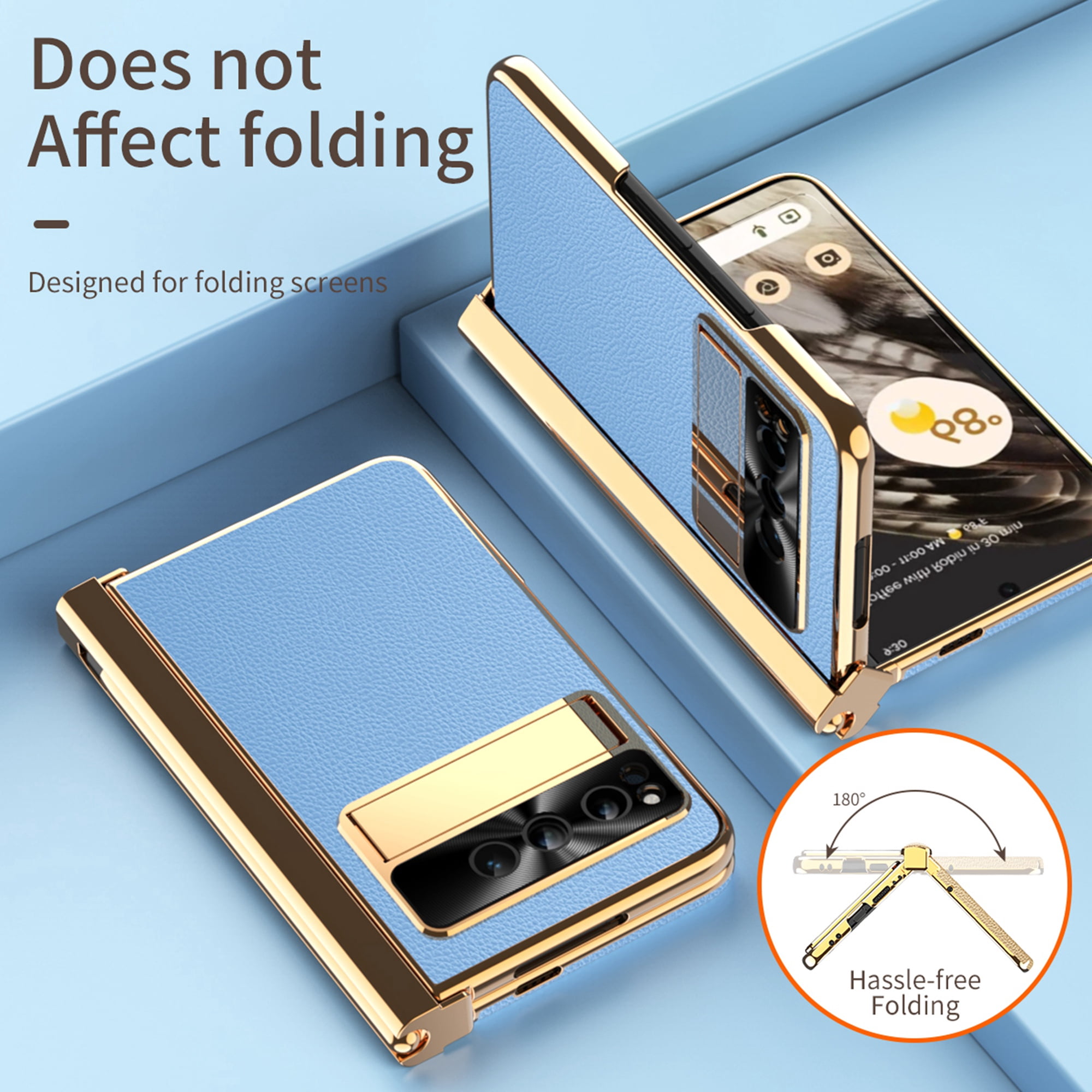 Dteck for Google Pixel Fold Case with Built-in Tempered Glass Screen Protector, Full Body Hinge Protection Shockproof Case with Pen Slot for Pixel Fold, Blue