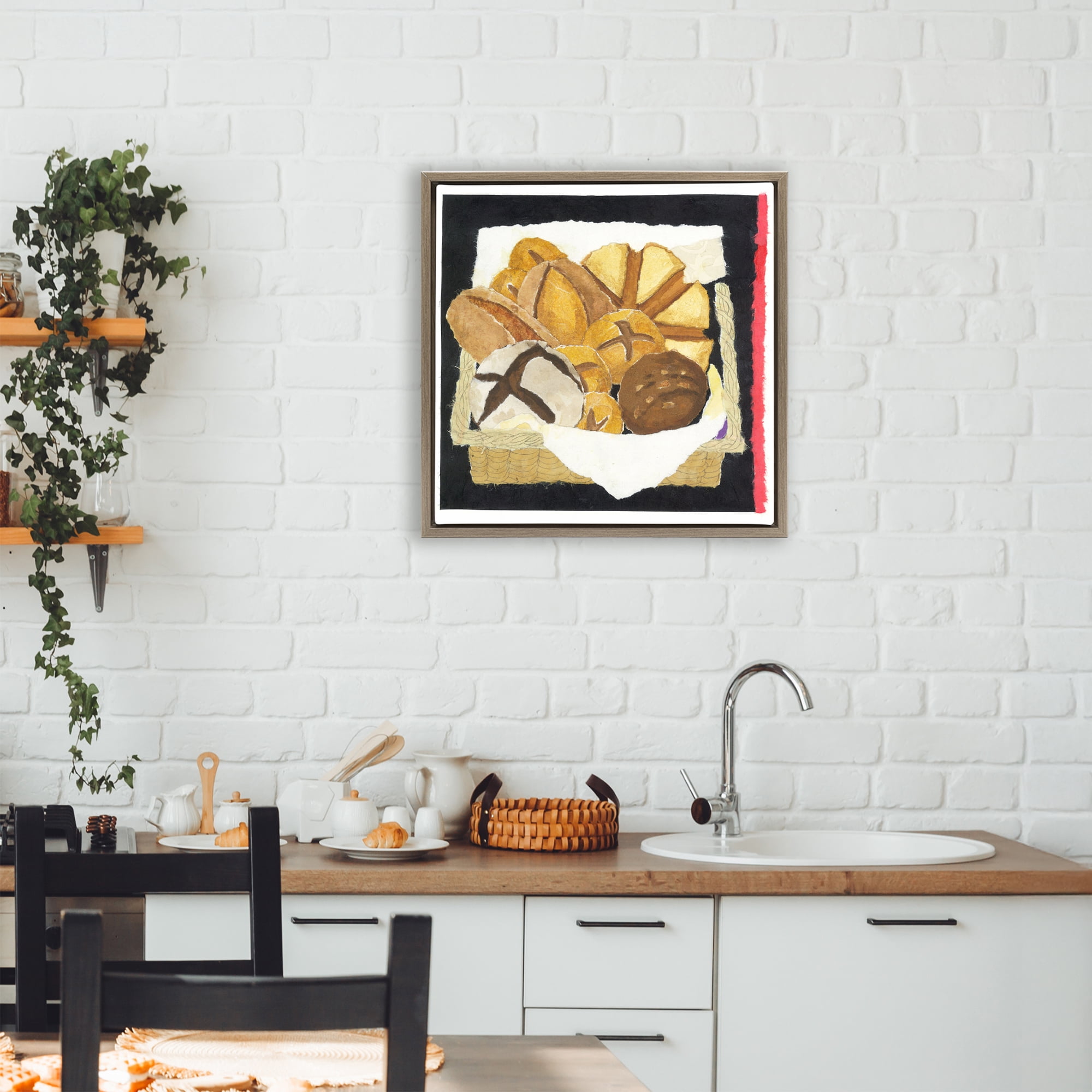 Stupell Industries Bread Box and Stripe Brown Framed Floater Canvas Wall Art, design by Nancy Overton