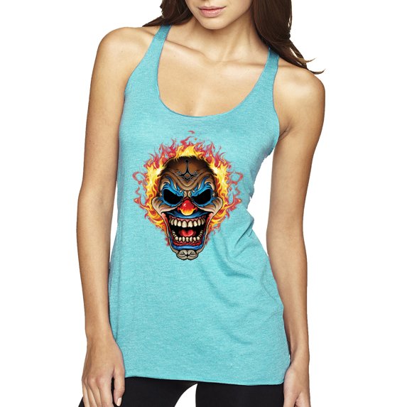 Flaming Laughing Fierce Clown | Womens Cars and Trucks Premium Tri-Blend Racerback Tank Top, Tahiti Blue, Medium