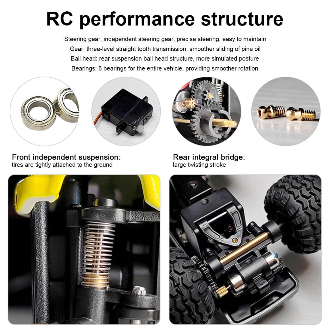 M58 1/58 Scale Mini RC Off-Road Vehicle, 2.4G Full Proportional Remote Control Car with Metal Gears & Realistic Lights, RTR Crawler for Teens and Adults