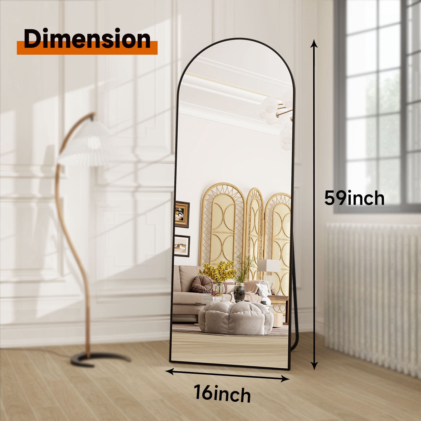 AUROMIR 16"x59" Arched Full Length Mirror Free Standing Full Body Floor Mirror, Black