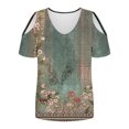 thumbnail image 4 of Cold Shoulder Tunic Tops for Women Graphic Prints V Neck Short Sleeve T-Shirts Loose Fit Summer Casual Blouses (S, Green|Flower), 4 of 7