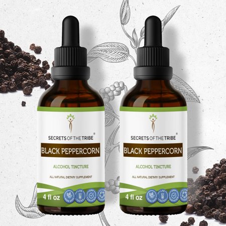 Black Peppercorn Tincture Alcohol Extract, Organic Black Peppercorn (Piper nigrum) Dried Fruit 2x4 oz