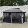 thumbnail image 3 of GVN Patio Garden Pergola, Pergola Canopy,10' x 13' Patio Gazebo with Netting & Curtains, Vented Roof for Garden, Dark Gray, 3 of 12
