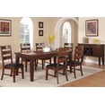 thumbnail image 2 of Antique Walnut Finish Solidwood Kitchen Dining Room 7pc Set Table w Leaf And 6x Side Chairs Ladder Back Cushion Seats Furniture, 2 of 5