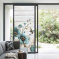 thumbnail image 3 of Teal Tulip Butterfly Window Privacy Film, Beige Turquoise Floral Grey Wooden Static Cling UV Sun Blocking Heat Control Window Tint Day and Night, Non-Adhesive One Way Privacy Cover 35.4''x78.7'', 3 of 7