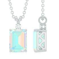 Rosec Jewels Emerald Cut Ethiopian Opal Solitaire Pendant for Women with Diamond - 6X8 MM, 925 Sterling Silver