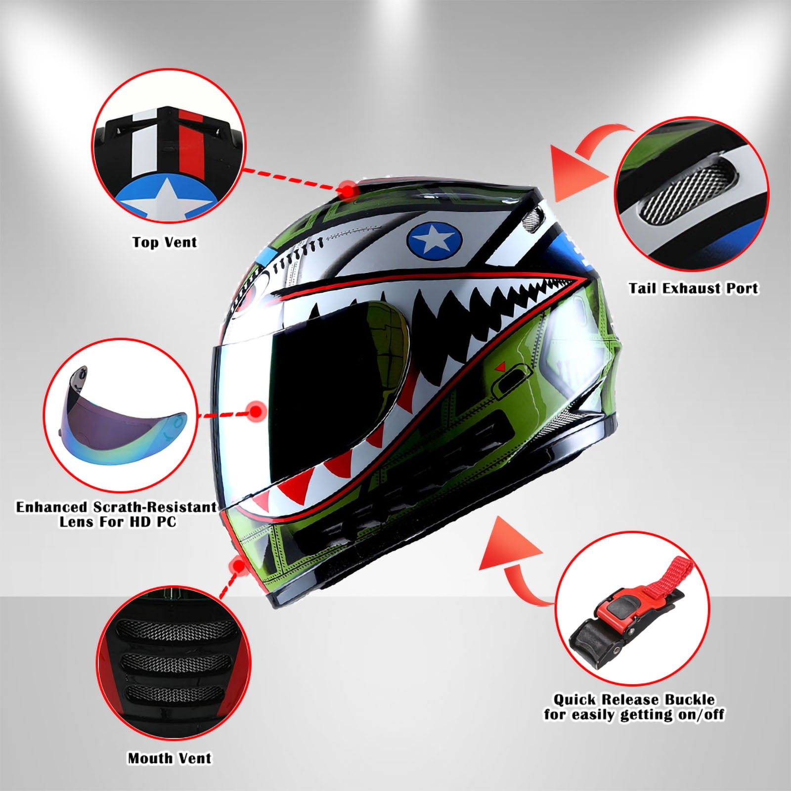 carbon fiber motorcycle helmets uk Full Face with Spoiler Sport Touring Street Motorcycle Helmet Centerville Elks Football back-to-school-shop-by-size-small Color:Deep Grey Ombre Herringbone