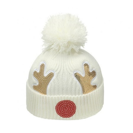 

Children s Sequins Embroidered Warm Hats for Children s Christmas Deer Horn Christmas Knitted Hats for Boys And Girls