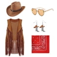thumbnail image 1 of Disfraz de vaquera de Dwieey, 6 unidades, chaleco, sombrero, pendientes y gafas, 1 of 7