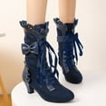thumbnail image 2 of YLYL Women Lolita Kitten Heels Mid Calf Boots Mid Heel Sweet Bow Lace up Kawaii Dress Boots, 2 of 6