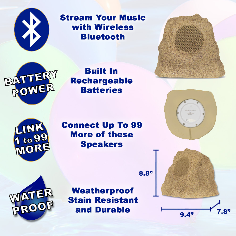 Theater Solutions B42S Fully Wireless 240 Watt Rechargeable Battery Bluetooth Rock 4 Speaker Set Sandstone Link Up To 99 Speakers Wirelessly - image 2 of 7