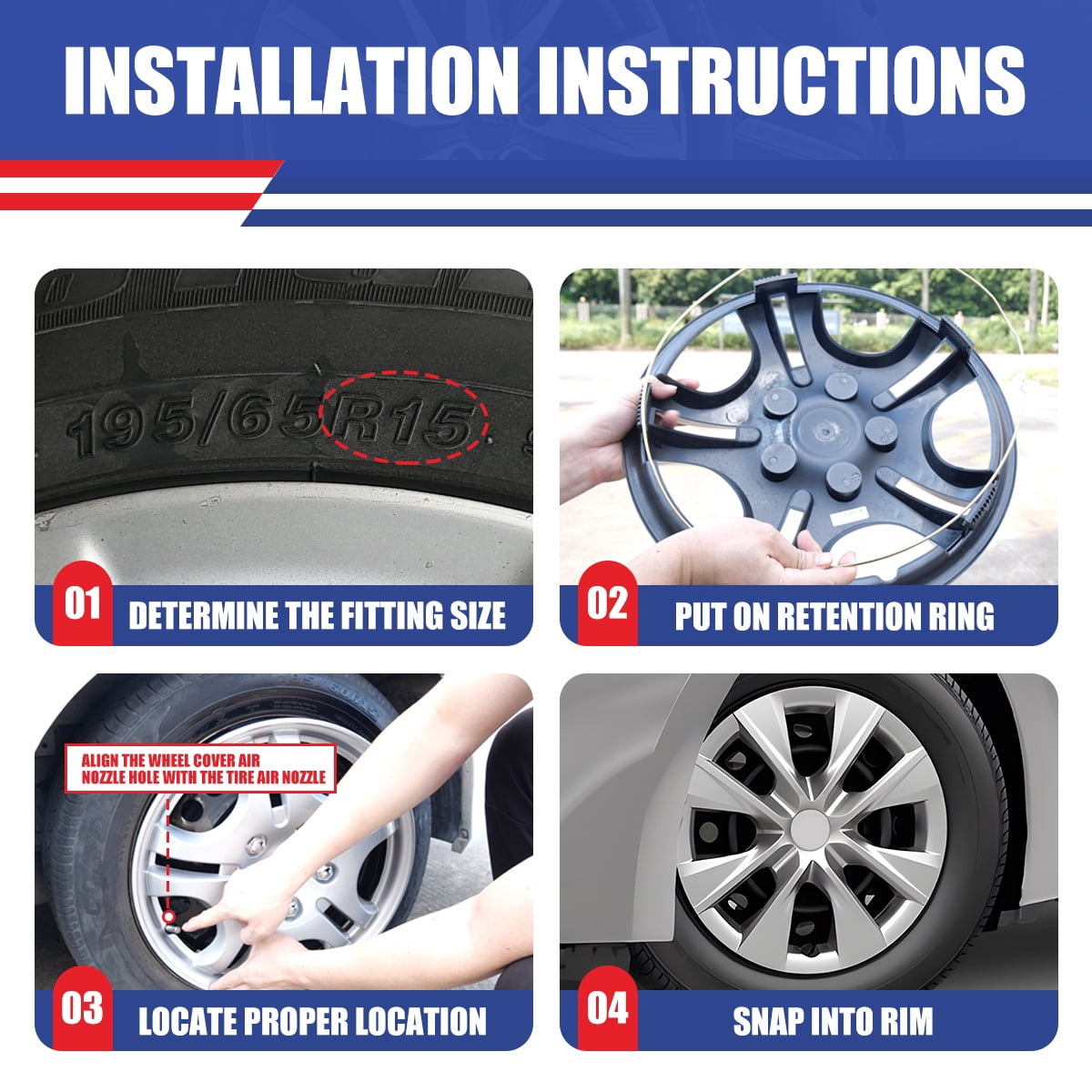 15" Set Of 4 Hubcaps Wheel Rims Cover for 2009-2019 TOYOTA COROLLA Compatible With Steel Wheels Snap On Installation(15-Inch,LACQUER)