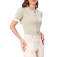 thumbnail image 4 of INSPIRE CHIC Contrast Trim Short Sleeve Cardigan Sweater for Women's Summer Cardigans Knit Sweaters Tops S Beige, 4 of 6