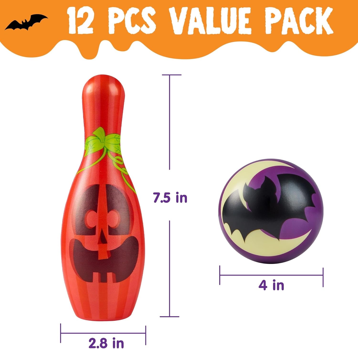 Joyfy Halloween Foam Bowling Set for Kids Toys Party Supplies, Get-Together Party, Game Day Events, Indoor Outdoor Party, Birthday Parties