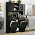 thumbnail image 6 of Blotout 47" Wide Kitchen Pantry Storage Cabinet with Charging Station & Microwave Stand, Tall Farmhouse Kitchen Hutch Cabinet, Double Tilt Out Trash Can Cabinet 10X2 Gallon, 6 of 8