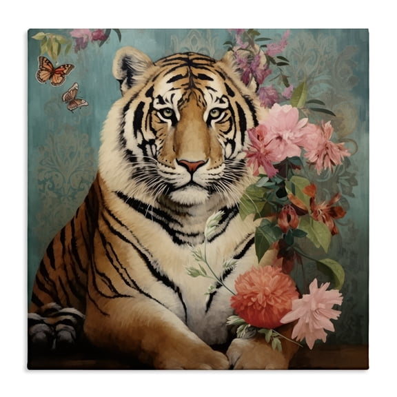 Stupell Industries Bohemian Vintage Tiger & Bouquet Canvas Art, 17 x 17, by Lazar Studio