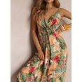 thumbnail image 2 of Women's Floral Print Surplice Spaghetti Strap Maxi Dress 100% Polyester Lightweight Flowing Summer Everyday Elegant, 2 of 9