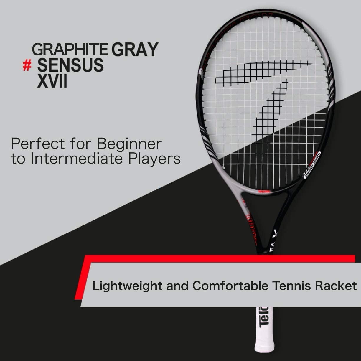 Teloon Sensus Series | Adult Tennis Racquet, Women Tennis Racket Includes Bag Cover, Shock Absorber, Tennis Grip (Black)