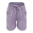 thumbnail image 6 of Shorts for Women Running Swim Athletic High Waisted Buttoned Five Quarter Cotton Linen Pants for Vacation, 6 of 7