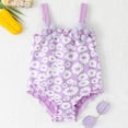 thumbnail image 2 of TOWED22 Girls Swimsuit One Piece Swimsuits Ruffle Solid Color Ruched Bathing Suit Adjustable Straps Swimwear(Purple,12-24 Months), 2 of 9