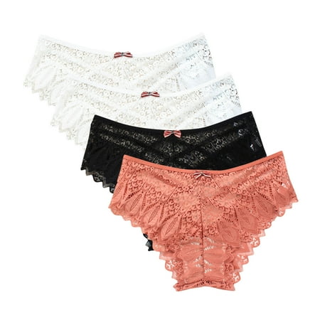 uublik Value 4-Pack  Thong Panty for Women Comfortable Seamless Lightweight Soft Lace High Waist Panties