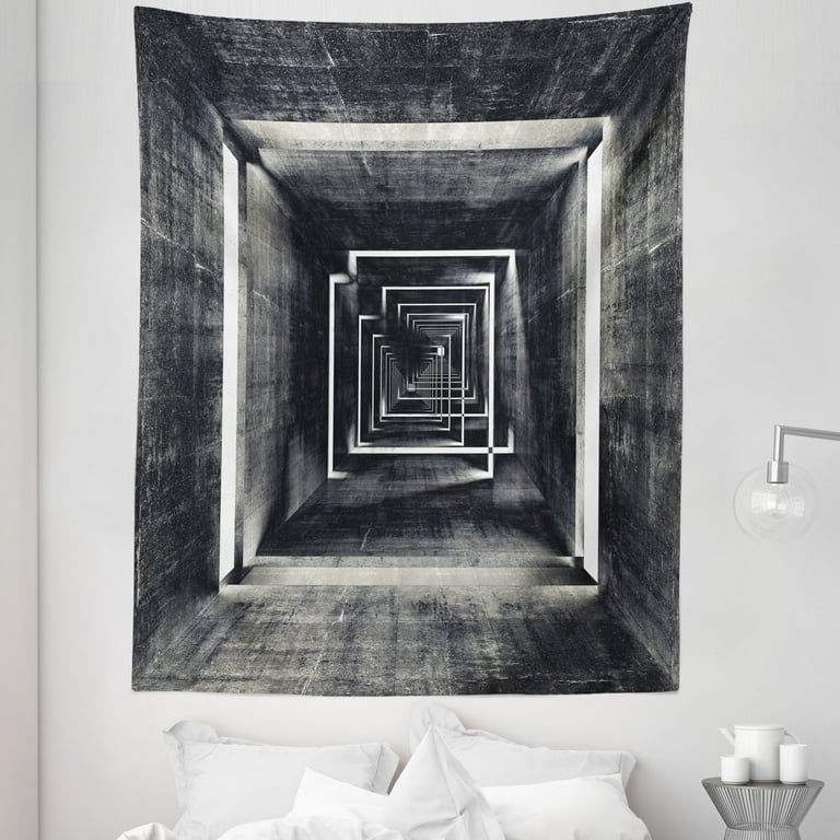 Dark Grey Tapestry Architecture Perspective Tunnel Interior Grungy Corridor Construction Fabric Wall Hanging Decor for Bedroom Living Room Dorm 5
