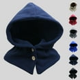 thumbnail image 2 of Xfvqtps Womens Hooded Scarf Hat Fleece Solid Color Button Windproof Coldproof Outdoor Neck Warm Fall Winter Hat Neck Scarf Integrated Gray, 2 of 5
