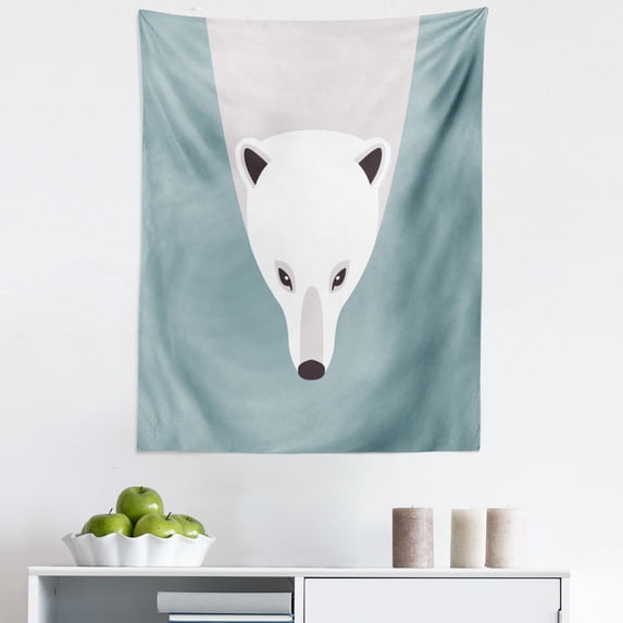Polar Bear Tapestry, Flat Design Polar Bear Head Image Predator Mammal, Fabric Wall Hanging Decor for Bedroom Living Room Dorm, 5 Sizes, Blue Grey Eggshell, by Ambesonne