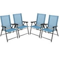 thumbnail image 1 of Gymax Set of 4 Patio Folding Chairs Outdoor Portable Pack Lawn Chairs w/ Armrests Blue, 1 of 10