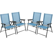 Gymax Patio Metal Camping Breathable and Rip-resistant Folding Chairs, Blue (Set of 4)