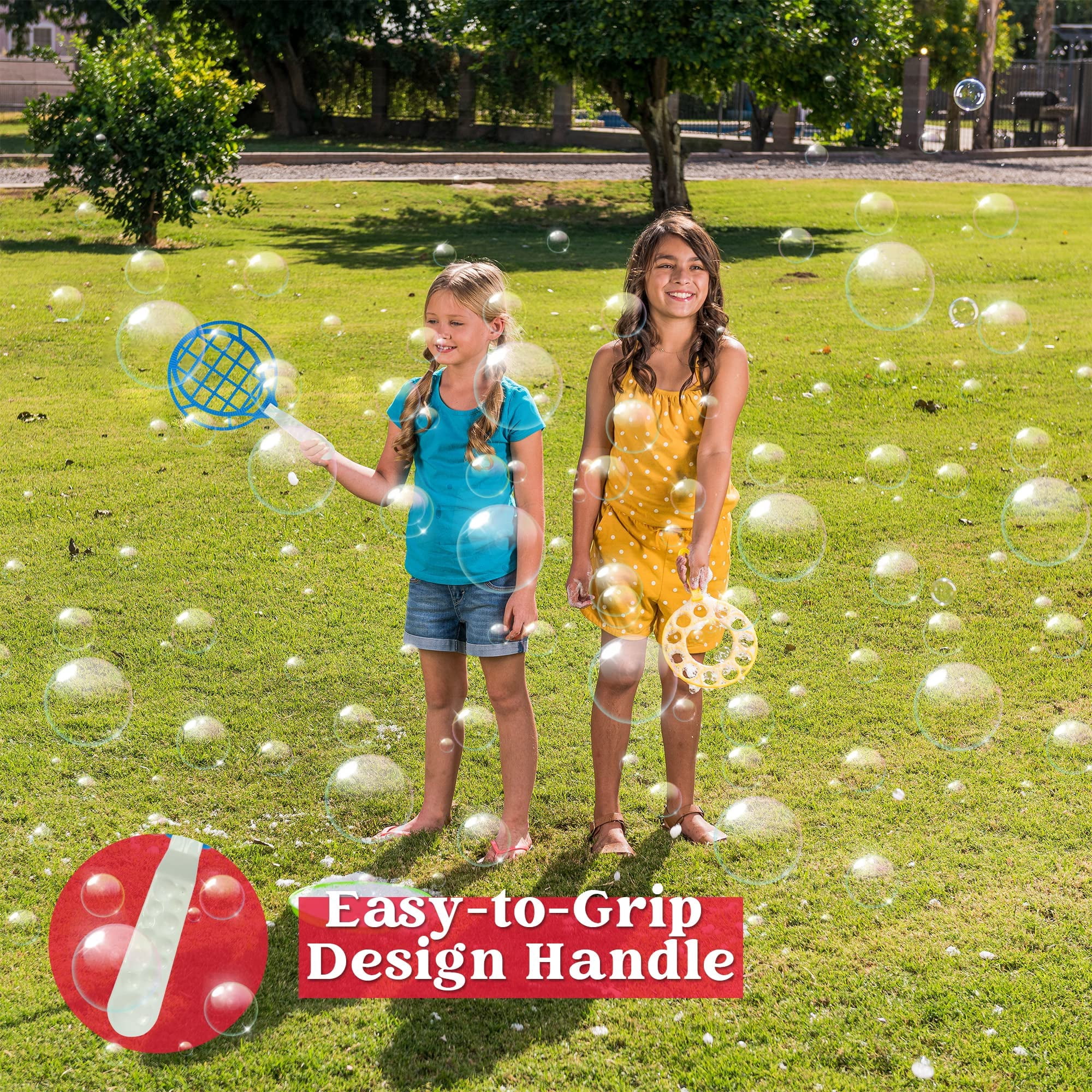 Syncfun 18 Pcs Giant Bubble Maker with Tray, 12" Big Bubble Wands Set Bulk, Summer Outdoor Activity, Party Favors, 6 Pcs Bubble Solution Suitable for All Age People