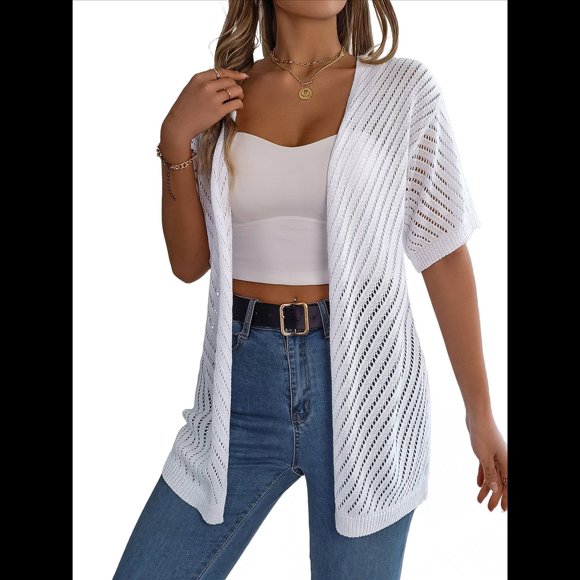 Cárdigan de Verano para Mujer, Corta, Cuello en V, Crochet, Suelto, Frontal Abierto, , para Cubrirse. S