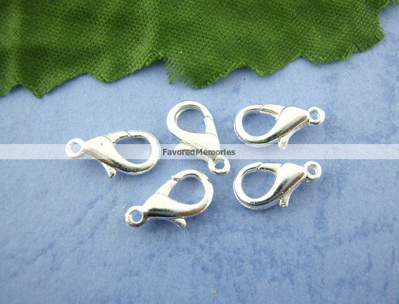 CL092 - 100 pcs. Silver Plated Lobster Clasps - 12mm X 6mm - Claw Clasps