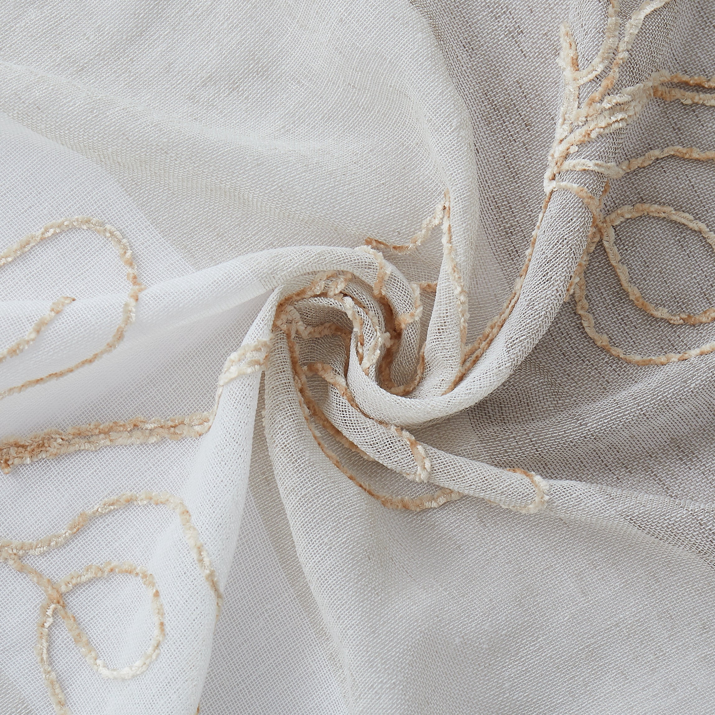 Dainty Home Silvia Linen Look Boho Ombre Gradient Light Filtering Fabric With 3D Floral Chenille Embroidered Textured Kitchen Curtain Set of 3, 1 Valance 52" x 18" and 2 Tiers 26" x 36" Each in Linen