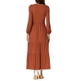 thumbnail image 3 of Vestidos A-Line en capas INSPIRE CHIC para mujer, vestido midi casual de manga larga con cuello redondo y bolsillos, talla XS, color naranja, 3 of 6