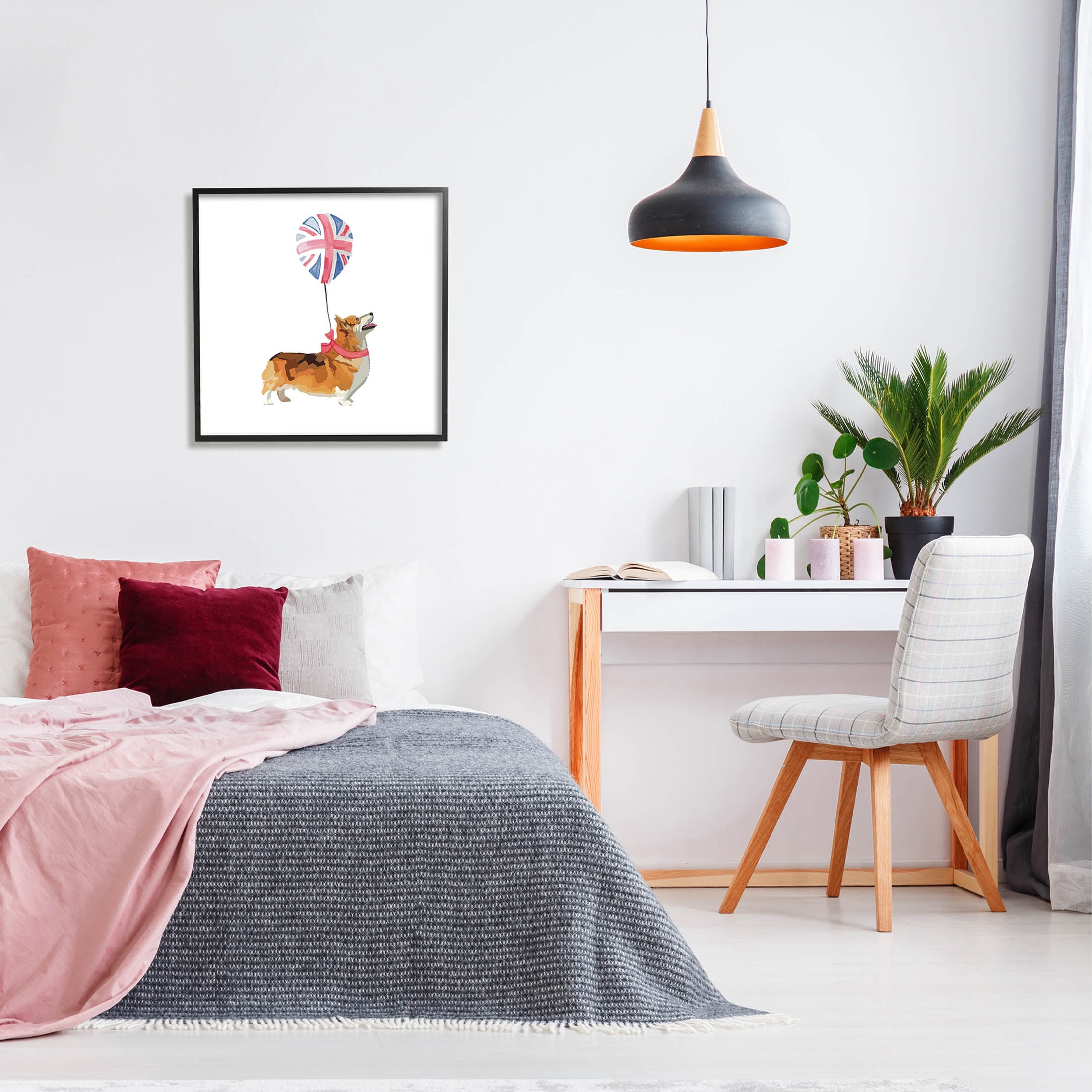 Stupell Industries UK Royal Corgi Dog Balloon Graphic Art Black Framed Art Print Wall Art, Design by Amelia Noyes