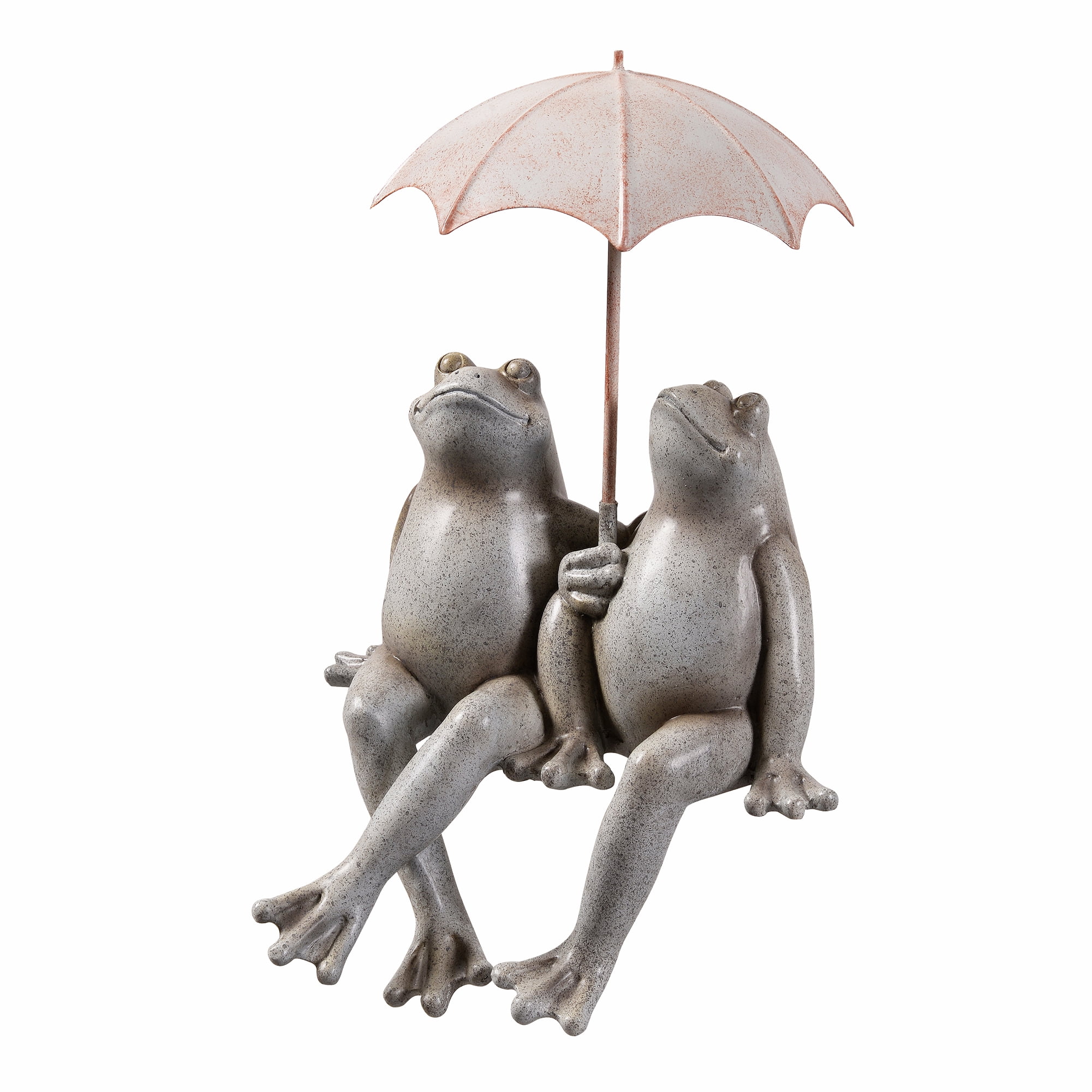 Sitting Couple Frogs W/Umbrella Garden Statue Yard Decor
