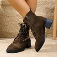 thumbnail image 2 of Floral Embroidery Fall Ankle Boots for Women Lace up Suede Mid Stacked Heel Zipper Short Booties, 2 of 7