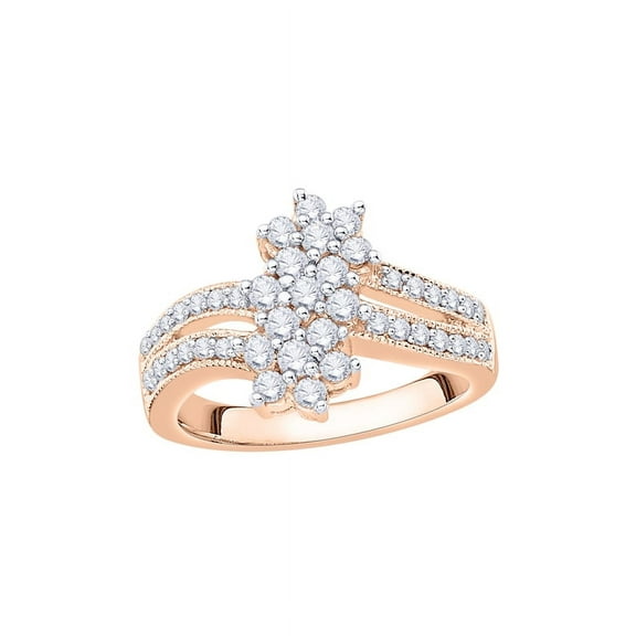 Diamond Cluster Floral Ring in 10K Rose Gold (3/4 cttw) (I-Color, SI3/I1-Clarity) (Size-5)