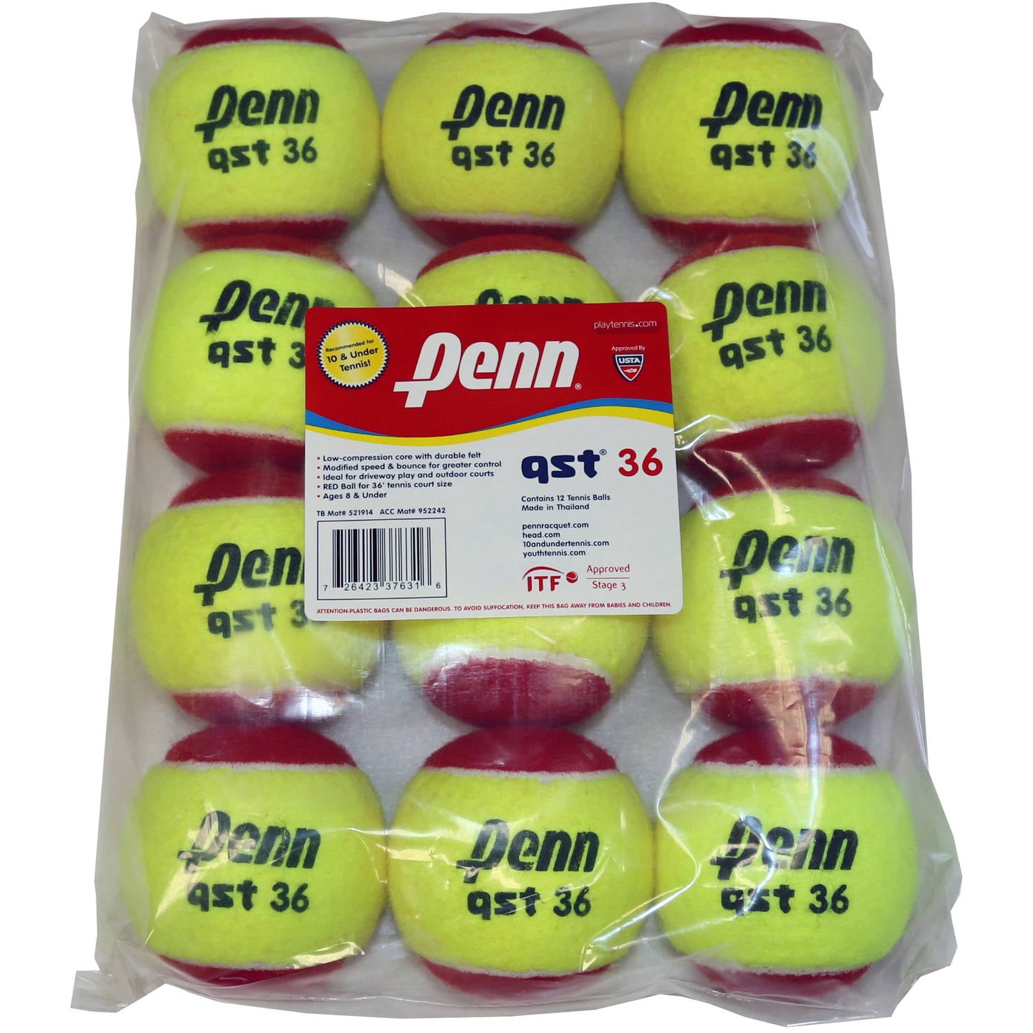 12 Ball Youth Felt Orange Tennis Balls for Beginners Penn QST 60 Tennis Balls 