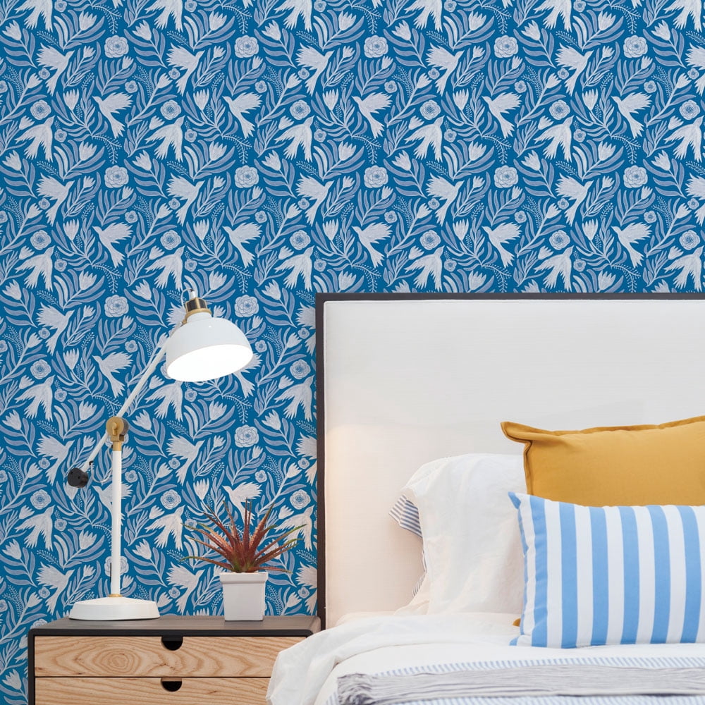 Tempaper Otomi Dove Blue Peel and Stick Wallpaper, 20.5" x 16.5'