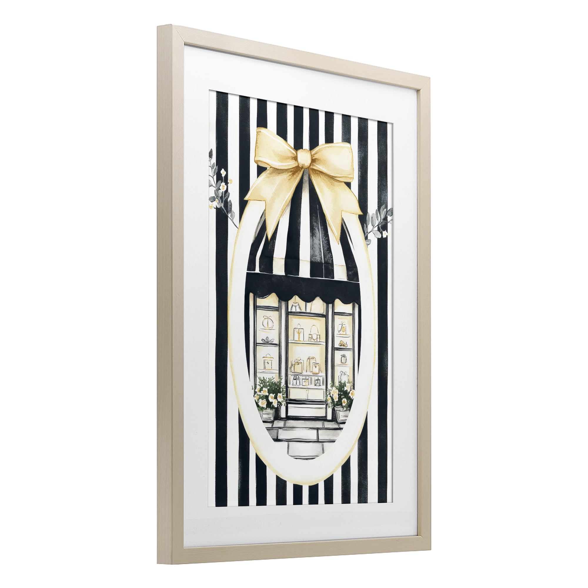 Stupell Industries Maison Striped Boutique Window Birch Framed Print Under Glass, design by Petal Prints Design