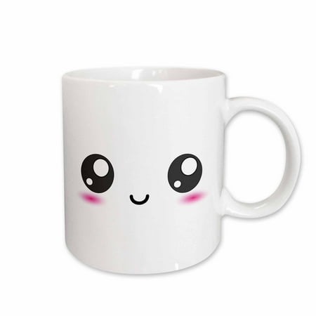 

3dRose White Cute Smiley Square - Adorable and Kawaii Cartoony Smiling Face - Sweet happy Cartoon Ceramic Mug 15-ounce
