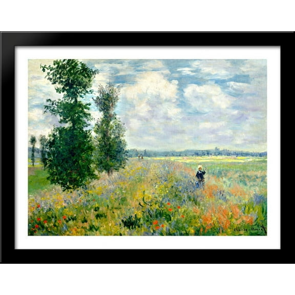 Poppy Field, Argenteuil 36x28 Large Black Wood Framed Print Art by Claude Monet