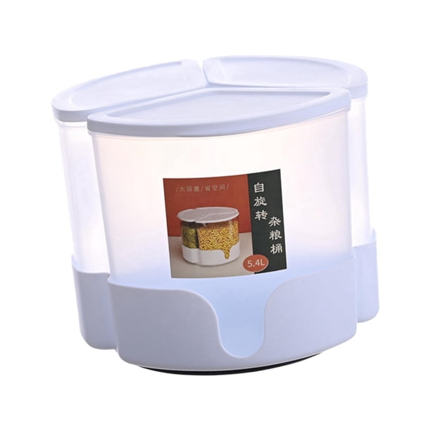 Dispensador de granos de rotanti de 3 compartimentos de 5,4 l, a prueba de humedad con tapa, cubierta extraíble para , Blanco Rejilla Blanca 5.4L-3 Macarena Contenedor de almacenamiento de arroz